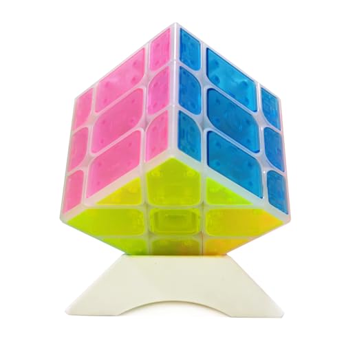 Oostifun ICY Amber Cube Yileng 3x3x3 Würfel Form Mod Twisty Twisty Puzzle Unregelmäßige Glatte Würfel Puzzles Gehirn Teaser Puzzle Spielzeug mit einem Würfel Stativ(ICY Amber Color) von Oostifun