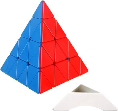 Oostifun Shengshou Pyraminx 4x4x4 Würfel Pyramide Dreieck Vier-Achsen Tetraheder Puzzle 4x4 Glatt Drehen Würfel Spielzeug mit einem Würfel Stativ (Multicolor) von Oostifun
