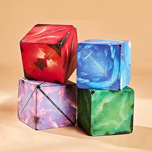 Shape Shifting Fidget Cube M Positioning Kreative 72 Formen Schreibtisch Spielzeug Sensorische Stress Relief Puzzles Weihnachten Geburtstagsgeschenke (Packung von 4 Würfeln (blau + rot + lila + grün)) von Oostifun