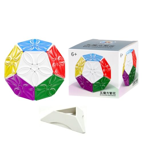 Shengshou Blüten Megaminx Dodekaeder Block Puzzle 12 Oberfläche Blüte Gigaminx Twist Magic Puzzle Cube Aufkleber Mehrfarbiges Spielzeug mit einem Würfelständer von Oostifun