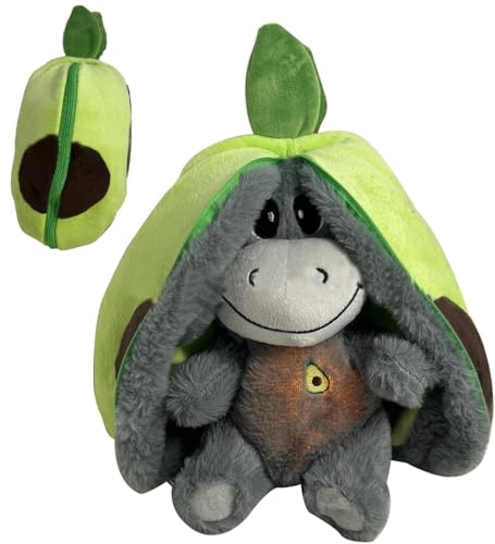 Atmendes Stofftier, Schlafender Plüsch Esel, Schlummer Esel Kuscheltier Mit Atembewegung Und Musik, Weiches Erdbeer Avocado Plüschtier Puppe, Avocado Donkeys Breathing Stuffed Animals for Anxietys von Opdestn