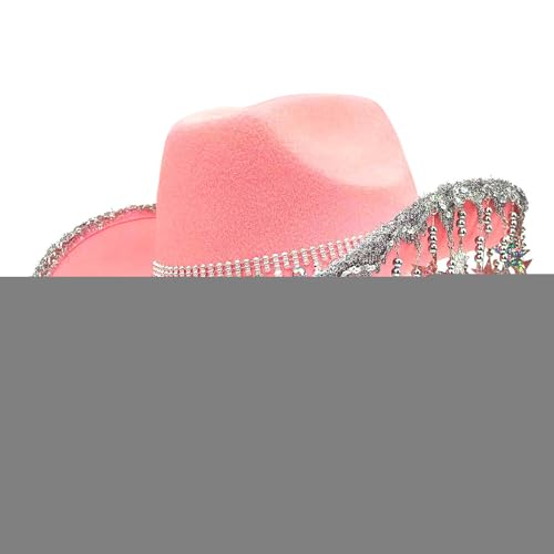 Opdestn Funkelnde Cowgirl Hüte - Western Cowboyhut,Kopfbedeckung mit Sternquasten und Sonnenschutz für Boho Hochzeit, Konzert, Country Events, Cosplay, Reisen, Farm und Foto Requisiten von Opdestn
