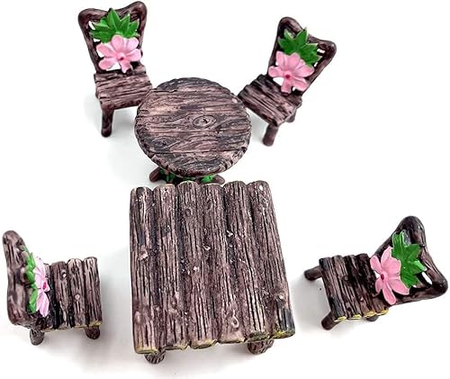 6-teiliges Miniatur-Tisch- und Stühle-Set, Feengarten-Möbel-Ornament-Set für Puppenhaus-Zubehör, Zuhause, Mikro-Landschaftsdekoration von Opemg