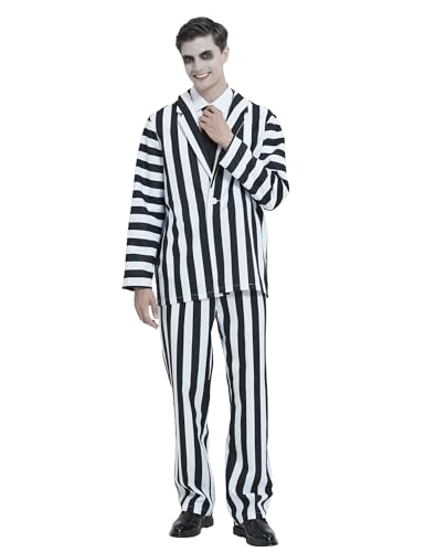 Opemon Halloween-Kostüm für Herren, schwarz-weiß gestreifter Anzug für Erwachsene, gruselige Kostüme, Blazer-Jacken, 80er-Jahre, gruseliges Cosplay-Outfit, S/M Opemon Halloween-Kostüm für Herren, schwarz-weiß gestreifter Anzug für Erwachsene, gruselige Kostüme, Blazer-Jacken, 80er-Jahre, gruseliges Cosplay-Outfit, S/M von Opemon