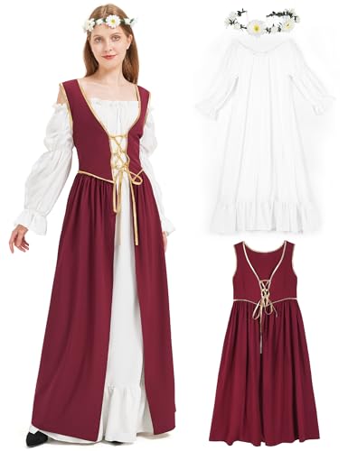Opemon Halloween Mittelalter Kleid für Frauen Renaissance Kostüm Fee viktorianische Kostüme Gothic Korsett Kleid Cosplay Rot von Opemon