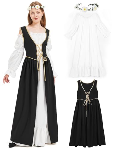 Opemon Halloween Mittelalter Kleid für Frauen Renaissance Kostüm Fee viktorianische Kostüme Gothic Korsett Kleid Cosplay Schwarz von Opemon