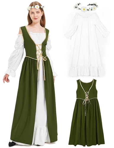 Opemon Halloween Mittelalter Renaissance Kostüm Kleid für Damen Cosplay Grün, Grün , 3XL Opemon Halloween Mittelalter Renaissance Kostüm Kleid für Damen Cosplay Grün, Grün , 3XL von Opemon
