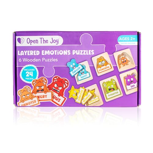 Open The Joy My Emotion Levels Peg Puzzle - 24-teiliges Puzzle zur emotionalen Regulierung für Kinder | SEL-Lernwerkzeug zum Identifizieren & Ausdrücken von Emotionen | Holzpuzzle ab 4 Jahren von Open The Joy