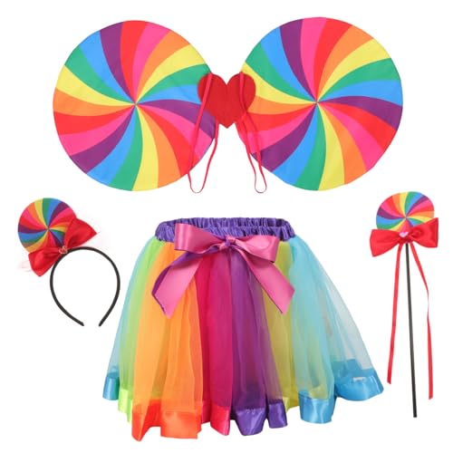 Operitacx 1 Satz Regenbogen Kostümset für Teiliges Cosplay Set mit Tüllrock Flügel Haarreif und Zauberstab für Karneval Geburtstagsfeiern und Operitacx 1 Satz Regenbogen Kostümset für Teiliges Cosplay Set mit Tüllrock Flügel Haarreif und Zauberstab für Karneval Geburtstagsfeiern und von Operitacx