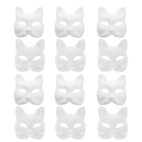 Operitacx 12 Stück Pappmaché-Masken, unlackierte Halloween-Katzen- und Fuchsmasken, weiße Maskerade-Maske für Halloween-Kostüm, Cosplay-Zubehör Operitacx 12 Stück Pappmaché-Masken, unlackierte Halloween-Katzen- und Fuchsmasken, weiße Maskerade-Maske für Halloween-Kostüm, Cosplay-Zubehör von Operitacx