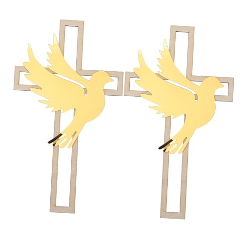 Operitacx 2 Stück Kreative Holz Kreuz Cake Topper mit Taubenmotiv für Taufe und Erstkommunion Partydekoration Doppellagig Einfache Anwendung Festliche Kuchendeko von Operitacx