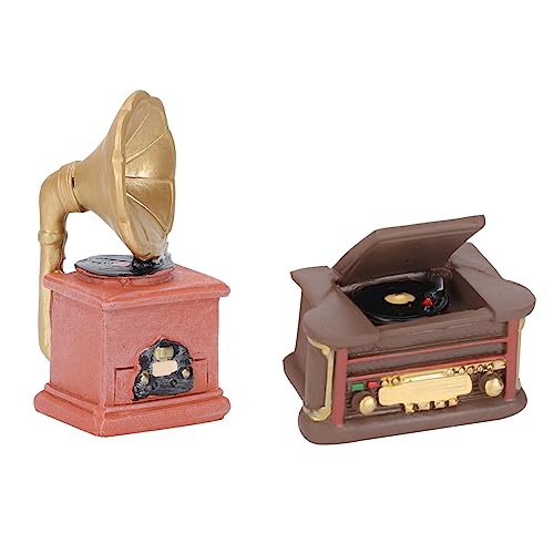 Operitacx 2 Stück Miniatur Retro Grammophon Nostalgisches Landschaftsdekor aus Hochwertigem Harz Detailreiches Mini Radio Modell Langlebige Miniaturszene für Puppenhaus und Weihnachtsdeko von Operitacx