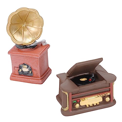 Operitacx 2 Stück Vintage Ornamente Miniatur Gramgraphen Schallplatten Miniaturen Zum Basteln Musikinstrument Miniatur Retro Telefone Festnetz Mini Gramgraphen Modell Retro von Operitacx