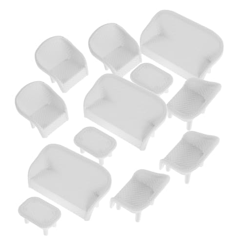 Operitacx 3 Sätze Miniaturmöbel für Puppenhäuser Weiße Sofas und Tische für Sandtisch DIY Feengarten Rollenspiele Teile Langlebiges Plastik für Kreative Spielwelten von Operitacx
