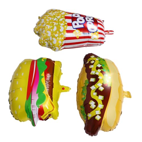 Operitacx 3 Stück Teiliges Partydekoration Ballons Popcorn Hot Dog Hamburger Folienballons für Kindergeburtstag Karneval Filmabend Innen Außen Geeignet von Operitacx