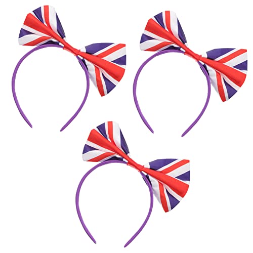 Operitacx 3 Stück Union Jack Haarband, Queens Platinum Jubiläum Union Jack Stirnband 70 Jahre Jahrestag britische Flagge Schleife Haarband Haarreifen Union Flag Head Boppers von Operitacx