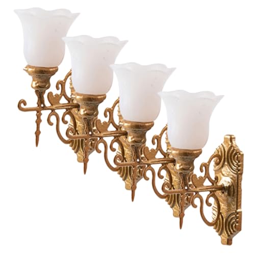 Operitacx 4 Stück Teiliges Miniatur Wandlampen Modellset Goldfarbene LED Wandleuchten für Sandtisch Deko DIY Mini Lamp Stilvolle Architekturmodell Beleuchtung Warmweiß Passend für von Operitacx