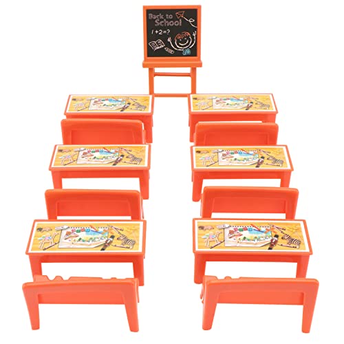 Operitacx Gelber Tisch Und Stühle 13 Stück Miniatur-Tafel Mini-Schreibtisch Und Stuhl Tafelmodell Kunststoff Puppenhausmöbel Klassenzimmer-Zubehör Für Kinder Rollenspielzeug von Operitacx