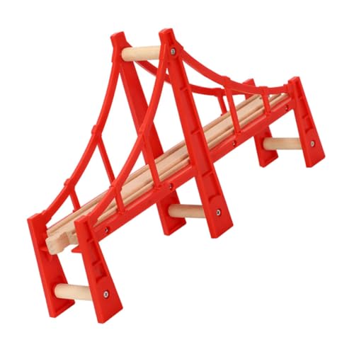 Operitacx Holzeisenbahn Rote Brücke Holzschienen Set DIY für Ab Jahren Erweiterungsset mit Verbindbaren Gleisen Kompatibel mit Meisten Eisenbahnspielzeugen Fördert Fantasievolles Bauen von Operitacx