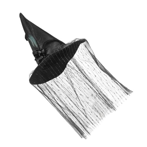 Operitacx Leichter Bequemer Hexenhut mit Silbernem Spitzen Schleier für Halloween Party Karneval und Cosplay Klassisches Hexenkostüm Zubehör für Erwachsene und Fotospaß von Operitacx