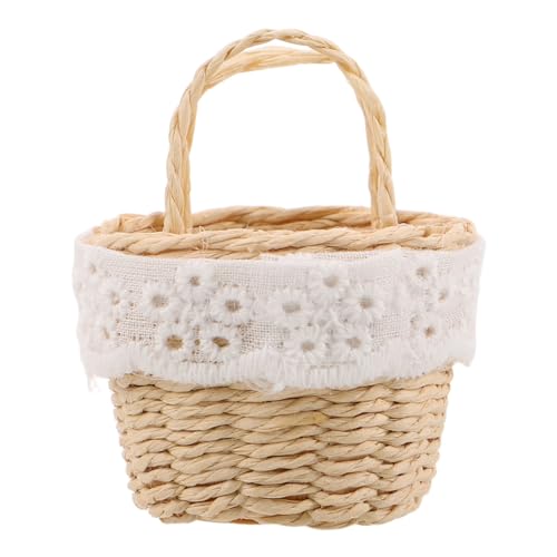 Operitacx Mini-Hand-blumenkorb Miniaturgewebte Korbdekoration Kleine Gewebte Körbe Puppenhaus Handgewebte Korb Puppenhaus Mini Gewebter Korb Puppenminiaturhandwerkskorb Beige Bambus von Operitacx