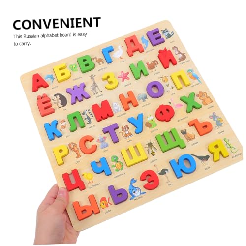 Operitacx Montessori Holzpuzzle Russisches Alphabet Lernspielzeug zur Feinmotorik Geburtstagsgeschenk Tragbares Lernbrett für Vorschule Eltern Junge Mädchen Interaktion von Operitacx