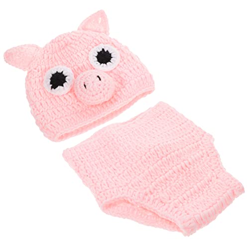 Operitacx Neugeborenen Fotoshooting Outfit Junge Teiliges Handgehäkeltes Strickset mit Niedlichem Schweinchenmotiv Weiche Babyhose und Mütze für Warme Komfortable Babyfotografie und von Operitacx
