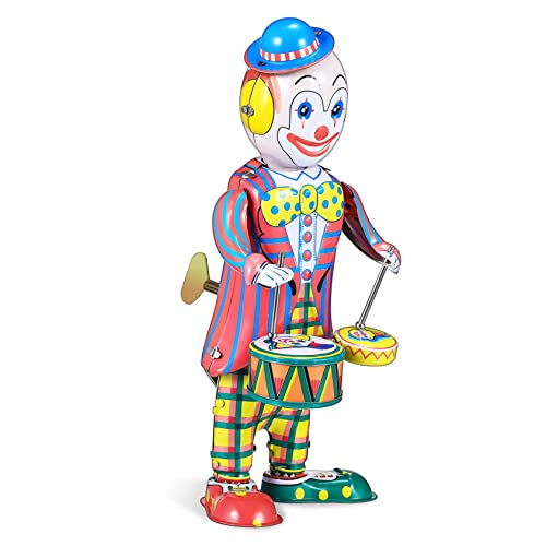 Operitacx Trommler-Clown-Figur Retro-metallaufzug Spielzeug-Clown Zum Aufziehen Schlagzeuger-Clown-Spielzeug Vintage-metallaufzug Gruselige Puppe Roboter Partybedarf Schwingen Kind Weißblech von Operitacx