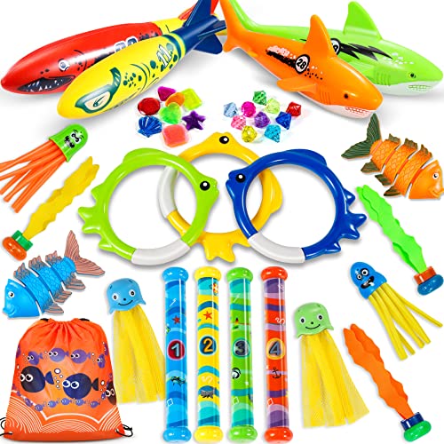 Ophy Tauchspielzeug | 39 Stück Pool Spielzeug Tauchringe für Kinder Wasserspielzeug Kinder Outdoor Unterwasser-Schwimmtraining Tauchringe für Kinder mit Tauchstöcke Tauchtorpedo Krake Pool Spielzeug von Ophy