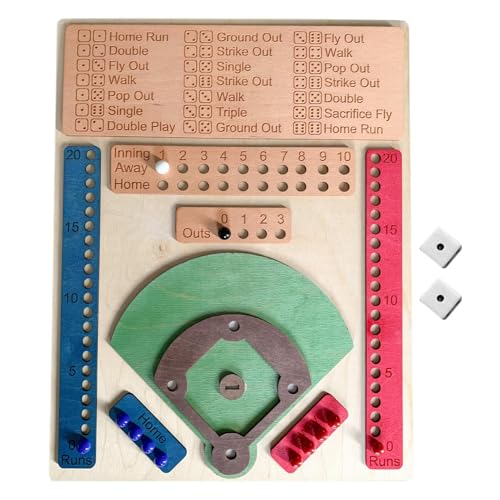 Baseball-Würfelspiel - Tisch-Baseball-Spiel, interaktive Holz-Sporttafel | Interaktives Würfelspiel für Kinder, Erwachsene, Vintage-Klassiker Desktop-Holzspiel mit Murmeln, Familienparty-Geschenk von Opilroyn