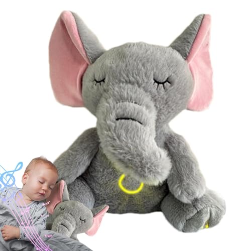 Elefanten-Soundmaschine, ausgestopftes Elefantenspielzeug | Musikalische Kuscheltiere für Kinder - Kinderbettspielzeug mit Atmungsfunktion, Musiklichter, Schnuller für das Kinderbett, reisefreundliche von Opilroyn