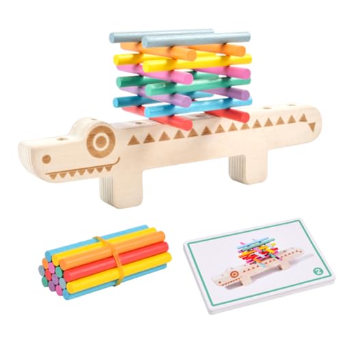 Farbenpassendes Holzspiel – Lernspielzeug für Vorschulkinder, montesori-Sortierspiel | Krokodilförmiges Holzstäbchenspielzeug mit pädagogischen Stapelblöcken und 55 doppelseitigen Karten, frühkindlic von Opilroyn