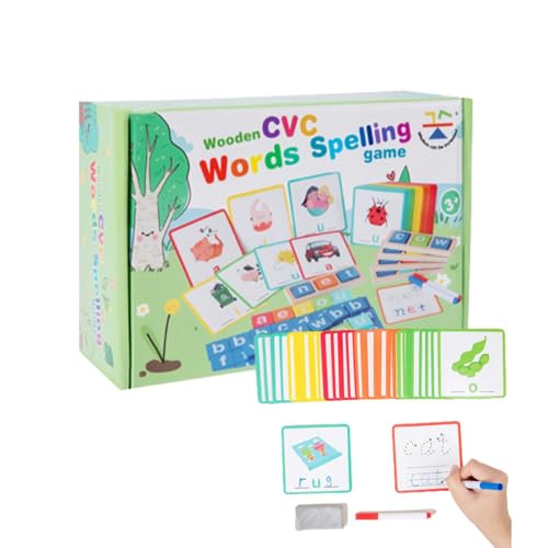 Gesang Rechtschreibspiele Kurz Holz-Leseblöcke Wörter Sprachsite Kurz Learning Flash Cards, Alphabet Rechtschreibspielzeug aus Holz für frühes Lernen von Opilroyn