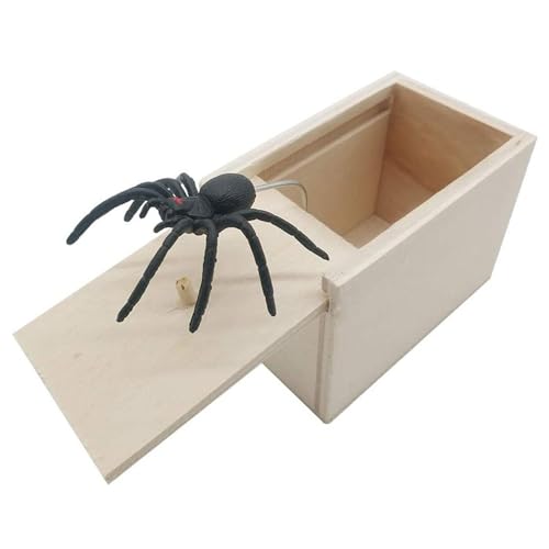 Gummi-Spinne-Streichbox – Streich-Schreckensbox, Handgefertigte Überraschungs-Streichbox Aus Holz | Hölzerne Überraschungs-Streichbox Mit Falschen Spinnen, Lustige, Praktische Überraschungs-Scherzboxe von Opilroyn