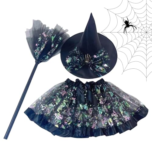 Halloween-Hexen-Tutu-Outfit, 3-teiliges Halloween-Tutu mit Hexenhut, Hexenhut Kleid für Mädchen, Hexen-Cosplay-Kostüm für Mädchen, Tutu-Rock Halloween-Hexen-Tutu-Outfit, 3-teiliges Halloween-Tutu mit Hexenhut, Hexenhut Kleid für Mädchen, Hexen-Cosplay-Kostüm für Mädchen, Tutu-Rock von Opilroyn