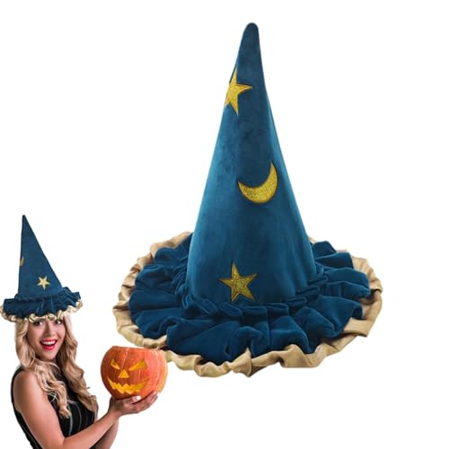 Halloween Hexenhut - Cosplay Hexenhut, Festival Hexenhut | Halloween Hexenhut, Stern-Mond-Muster, Zaubererhut Für Frauen, Breite Krempe, Hauben von Opilroyn