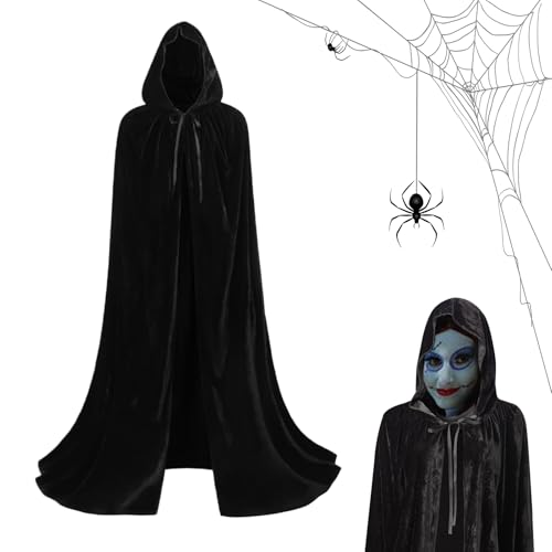 Kapuzenmantel – Samt-Kapuzenmantel, 150 cm, Unisex-Cosplay-Kostüm | Hexen-, Vampir-, Raben-Thema für Halloween, Festivals, Outdoor-Aktivitäten, Bühnenauftritte, Theateraufführungen, bequemer, weicher von Opilroyn