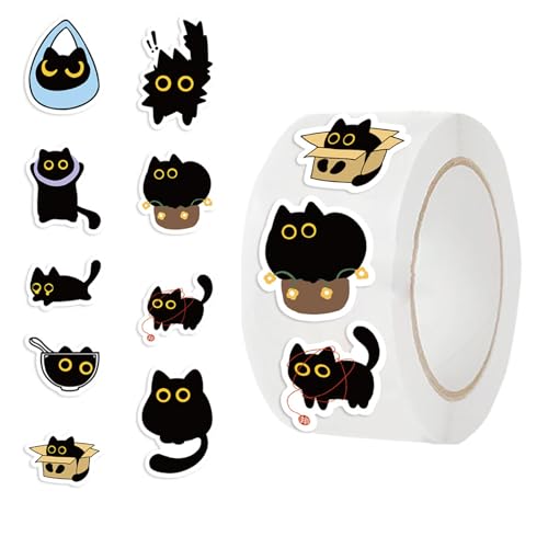 Katzenaufkleberrolle - 500 Blatt Lustige schwarze Kätzchen-Aufkleber, kreative ästhetische Abziehbilder | Cartoon-Katzen-Aufkleber für Notizbücher, Scrapbook-Seiten, Laptops, Wasserflaschen, Briefumsc Katzenaufkleberrolle - 500 Blatt Lustige schwarze Kätzchen-Aufkleber, kreative ästhetische Abziehbilder | Cartoon-Katzen-Aufkleber für Notizbücher, Scrapbook-Seiten, Laptops, Wasserflaschen, Briefumsc von Opilroyn