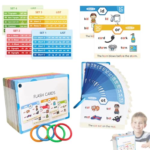 Lernen Sie, phonetische Flashkarten, Phonetik-Flash-Karten zu lesen,Wortfamilie Flash-Karten | Interaktives Vokabular Kartenset Wurzelphonetische Spiele Visuelle Wörter für Bam von Opilroyn
