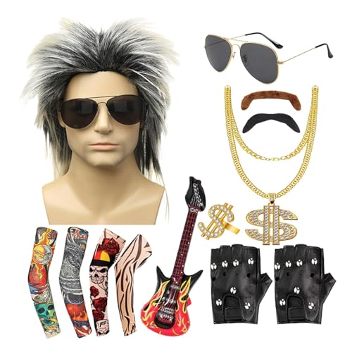 Opilroyn 80er Jahre Herren Kleider Rock Kostüme Rock Kostüme 80er Jahre wiederverwendbar 13 Stück Rockstar | 80er Jahre Set 80er Jahre Mottoparty Kleider Herren 80er Jahre Rock Konzerte Teil Halloween von Opilroyn