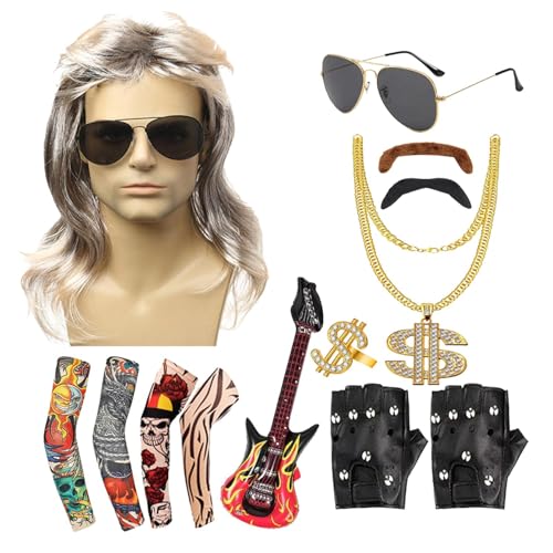 Opilroyn 80er jahre kostüm herren kleidung 80er jahre herren 3 rockstar wiederverwendbar rock kostüme 80er jahre 80er jahre outfit mit hippie für männer rockkonzert kostümparty festival von Opilroyn