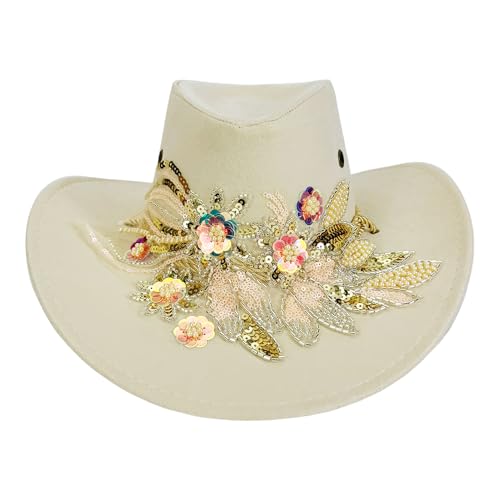 Opilroyn Cowgirl-Hut, Western Hut mit Blumenstickerei | Wasserabweisend Und Leicht, Country Kleider Für Konzerte Für Frauen Und Mädchen von Opilroyn