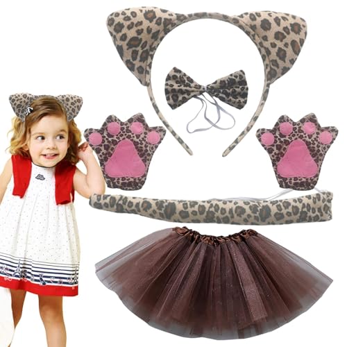 Opilroyn Leoparden-Katzenohren-Stirnband, 5-teiliges Set, Halloween-Kostüm, Stirnband, Fliege, Schwanz, Tutu, Krallen, Cosplay-Set für Mädchen im Alter von 3–14 Jahren, Urlaubsparty Opilroyn Leoparden-Katzenohren-Stirnband, 5-teiliges Set, Halloween-Kostüm, Stirnband, Fliege, Schwanz, Tutu, Krallen, Cosplay-Set für Mädchen im Alter von 3–14 Jahren, Urlaubsparty von Opilroyn