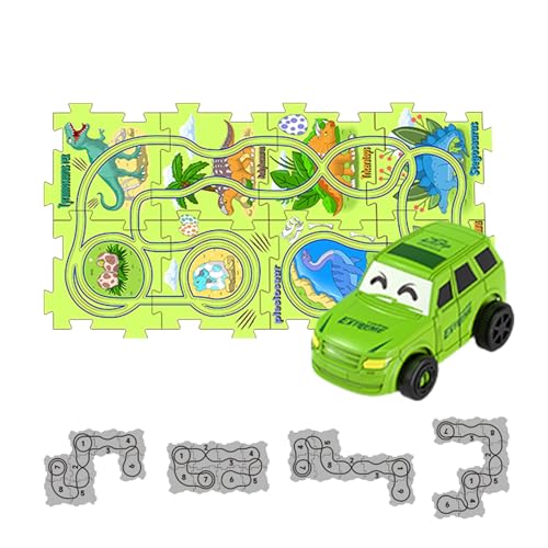 Opilroyn Puzzle-Racer-Autobahn-Set, Puzzle-Bahnen mit Fahrzeugen, Puzzle Rail Car Toys Rennstrecke, Auto-Spielset Feinmotorikspielzeug, Bauspielzeug Dinosaurier-Thema, Lernspielzeug Puzzle-Strecke für von Opilroyn