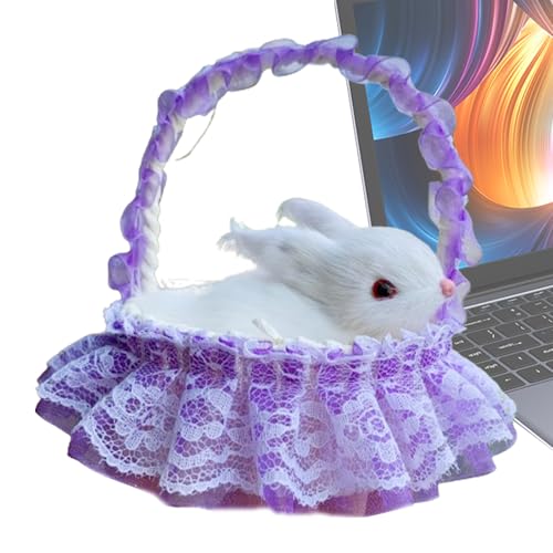 Opilroyn Realistische Hasenfiguren | Imitiert pelzige Kaninchen mit Korb, Tierfiguren für das Wohnzimmer zu Hause, Simulationstiermodell, Foto-Requisiten von Opilroyn