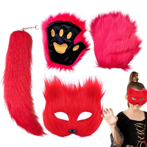 Opilroyn Tiermaske, Cosplay-Gesichtsbedeckung mit Schwanz und Handschuhen, Halloween-Maske, Foto-Requisiten für Halloween-Dekoration, Kostümzubehör Opilroyn Tiermaske, Cosplay-Gesichtsbedeckung mit Schwanz und Handschuhen, Halloween-Maske, Foto-Requisiten für Halloween-Dekoration, Kostümzubehör von Opilroyn
