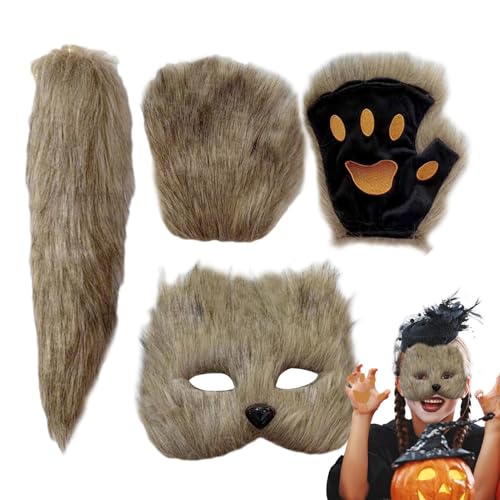 Opilroyn Tiermaske, Cosplay-Gesichtsbedeckung mit Schwanz und Handschuhen, Halloween-Maske für Karneval, Maskerade, Bühnenaufführung Opilroyn Tiermaske, Cosplay-Gesichtsbedeckung mit Schwanz und Handschuhen, Halloween-Maske für Karneval, Maskerade, Bühnenaufführung von Opilroyn