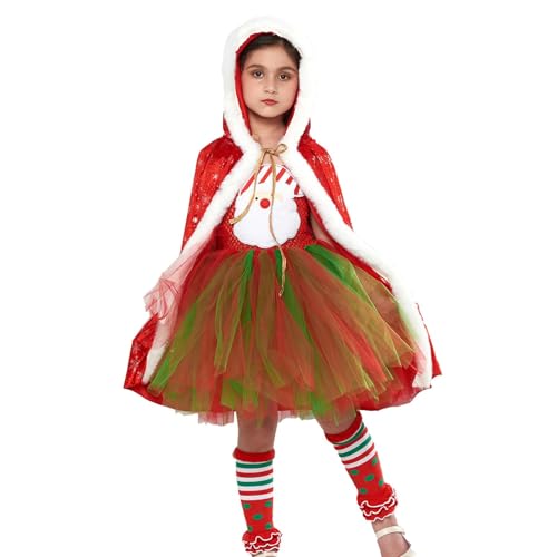 Opilroyn Weihnachtsmann-Tanz-Tutu für Mädchen, ärmellos, mehrlagiges Tutu mit Umhang, Beinwärmer, Urlaubskleid, Kleidung für 2–12 Jahre alte Mädchen Opilroyn Weihnachtsmann-Tanz-Tutu für Mädchen, ärmellos, mehrlagiges Tutu mit Umhang, Beinwärmer, Urlaubskleid, Kleidung für 2–12 Jahre alte Mädchen von Opilroyn