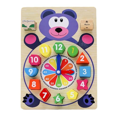 Puzzle Uhr Holz Lernuhr aus Holz | Puzzlespiel für die Früherziehung | Lernspielzeug für frühes kognitives Lernen | Spielzeug für die Auswahl der Farben aus von Opilroyn