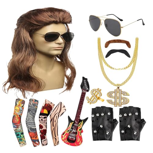 Rock Kostüm Set 80er Jahre Rocker Kostüm Set 3 Rockstar Wiederverwendbar 80er Jahre Rock Kostüme 80er Jahre Hippie Mottoparty Outfit Herren 80er Jahre Festival Halloween von Opilroyn